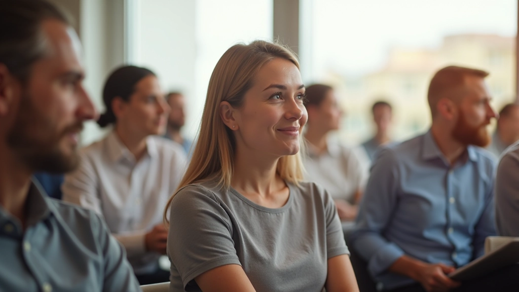 Grupo diverso de pessoas em sessão de treino de respiração e resiliência numa sala arejada